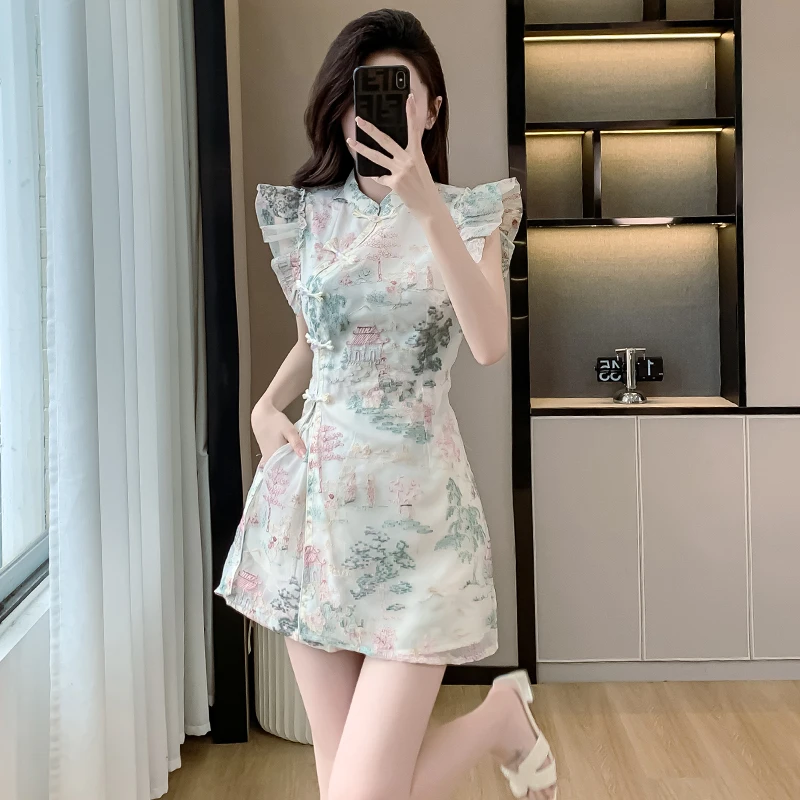 

Новый китайский женский комплект Faion, лето 2024, эластичный пояс, комплект из двух предметов, дизайн с разрезом, евро Faion