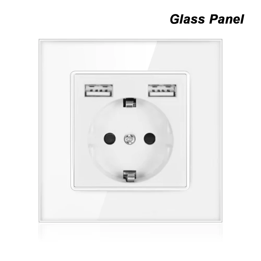 

Настенная розетка Melery EU USB TypeC, белая стеклянная панель, электрическая вилка в Германии, квадратная розетка Schuko для домашней кухни