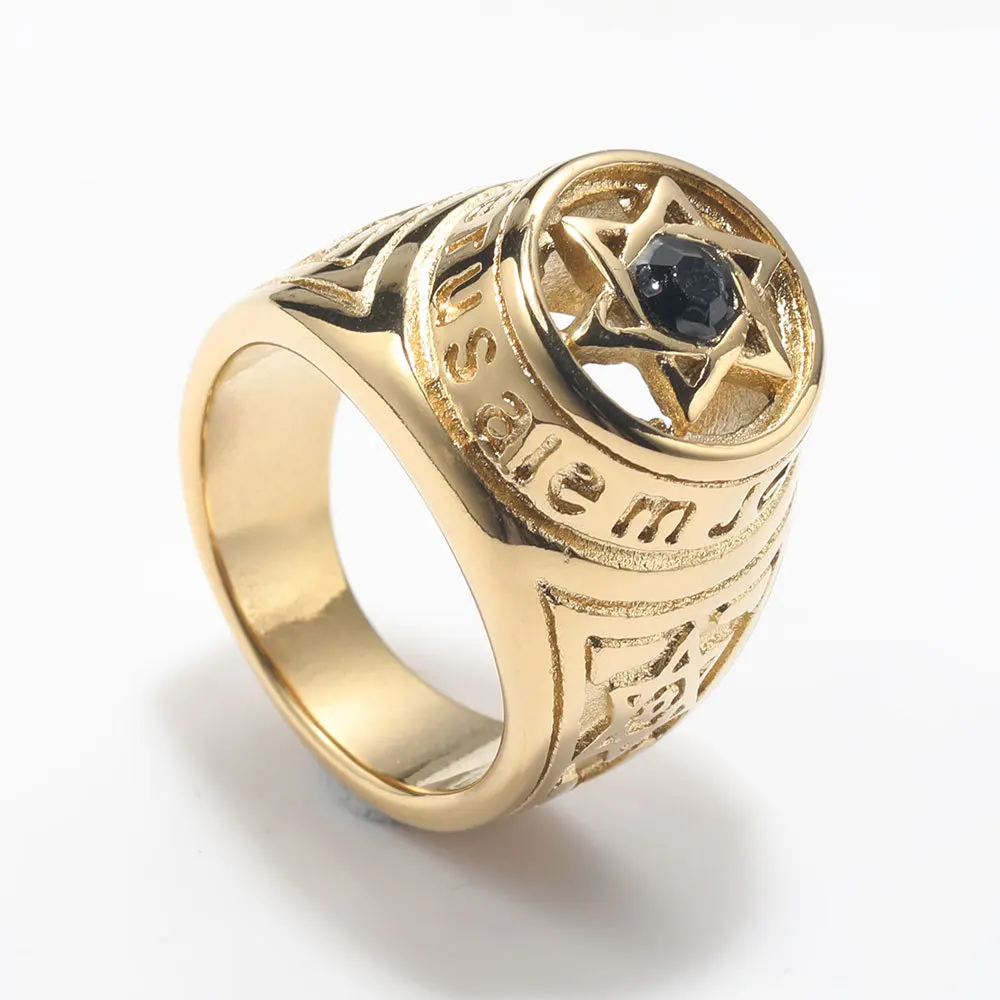 New Trendy Ouroboros Hexagram Rings Black Fashion Men\'s Rings with rhinestone Religious Accessories Hip Hop Punk Jewelry Party
