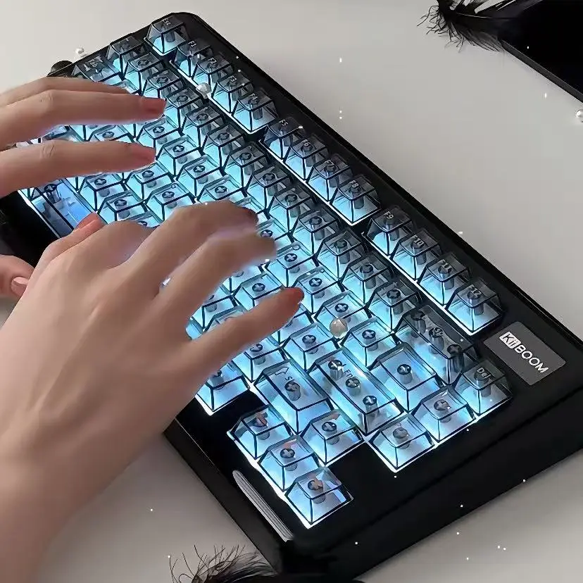 

Black Transparent Top Pint PC Keycaps 132 Keys UV Printing Crystal Keycaps Cherry Profile for MX Switches Mechanical keyboard