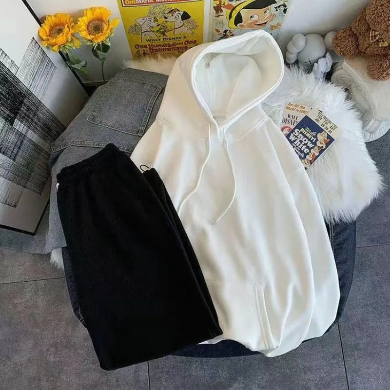 Autumn Men's Sportswear Suits Solid Adding Fleece Hoodie+casual Pants 2-piece Sets High Street Pocket Color Clashing Sets