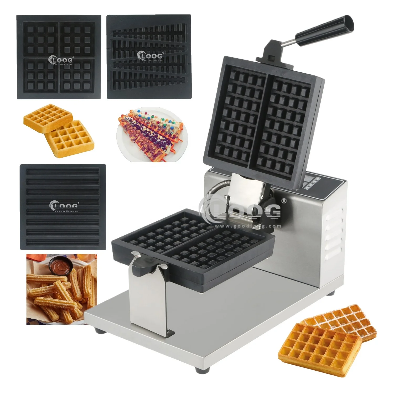 Machines Nonstick Rotary Korean Waffle Equipment Commercial Electric Double Square Waffle Maker with Removable Plates