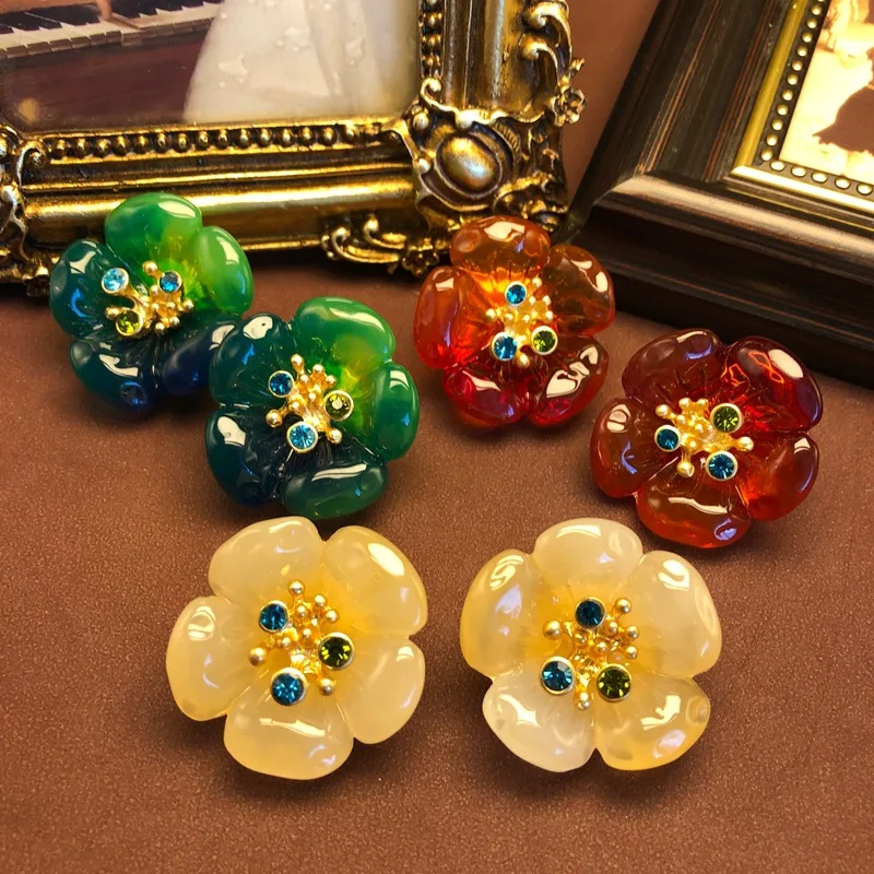BEAUTIFUL earrings fashionable exquisite jelly resin gradient flower earrings ear clips jewelry temperament