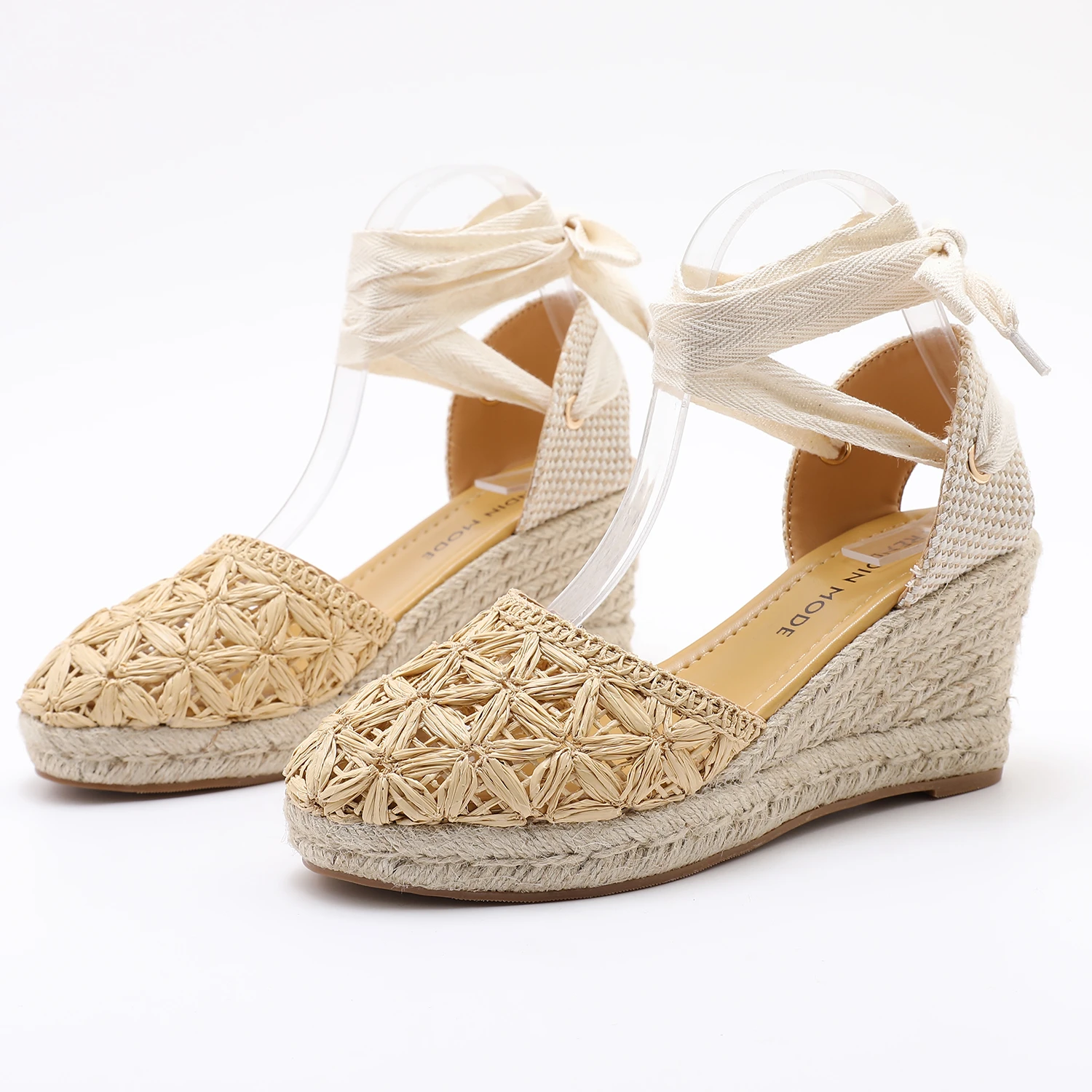

Straw Woven Thick-Soled Bow Tie Women'S Shoes Anti-Slip And Breathable Vacation Wedge Heels