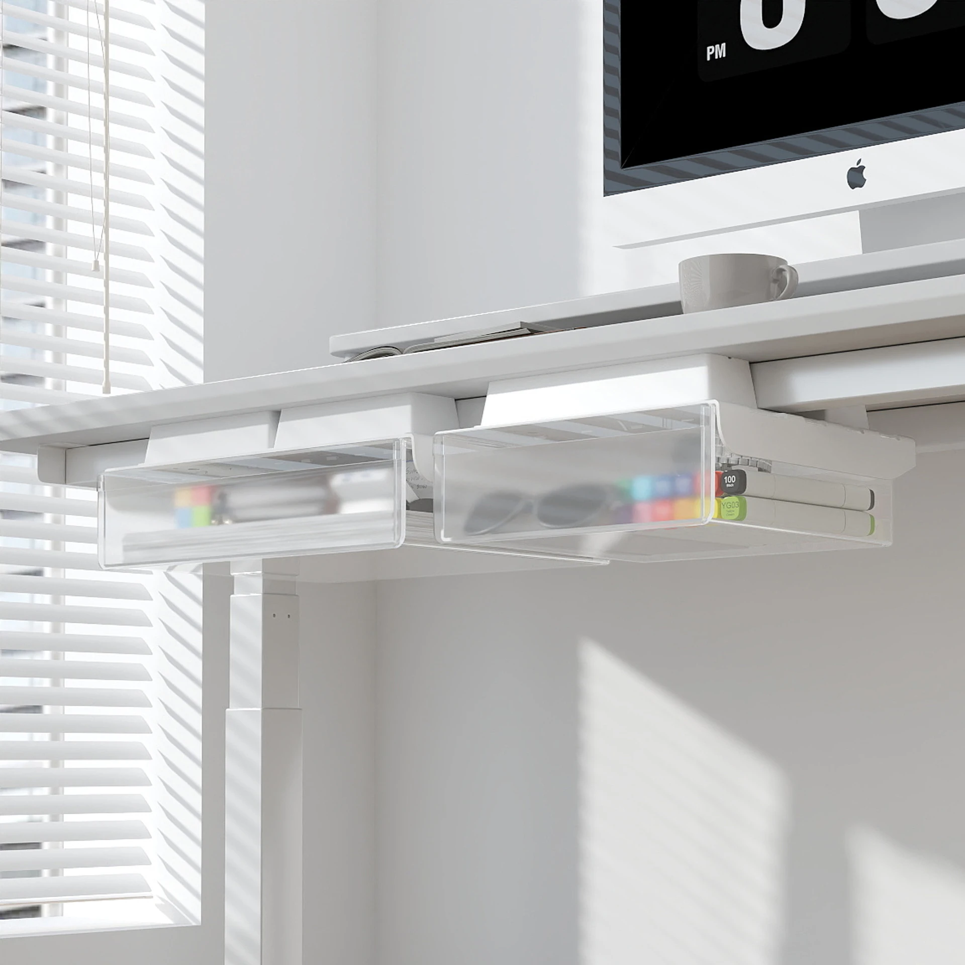 Drill Free Under Desk Drawer Large Capacity Store Data Cable Charger Headphone Paperclip Smooth Sliding For Office Desk