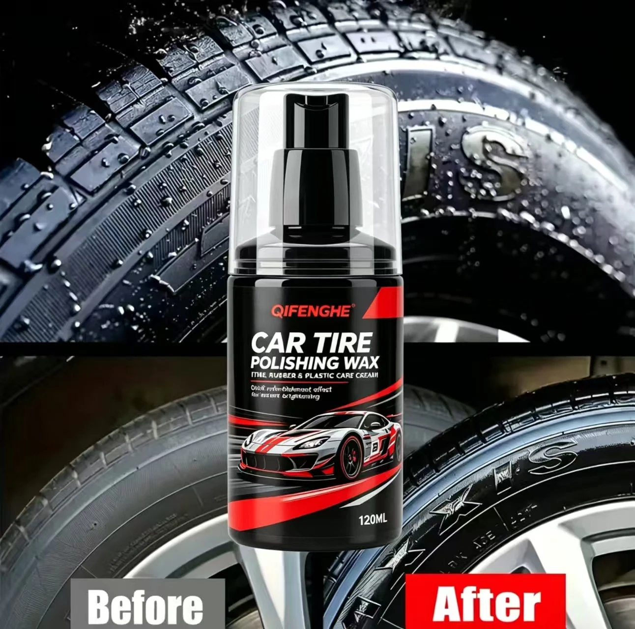 120ML Car Tire Shine Polishing Wax, Back to Black Quick Refurbishment for Dull Faded Tires, Deep Nourishing Anti-Cracking Anti-A