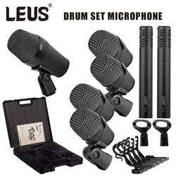LEUS CO2 7-Piece Top Quality Wired Dynamic Drum Microphone Kick Bass，Instrument Tom/Snare & Cymbals Mic Sets With Box Use