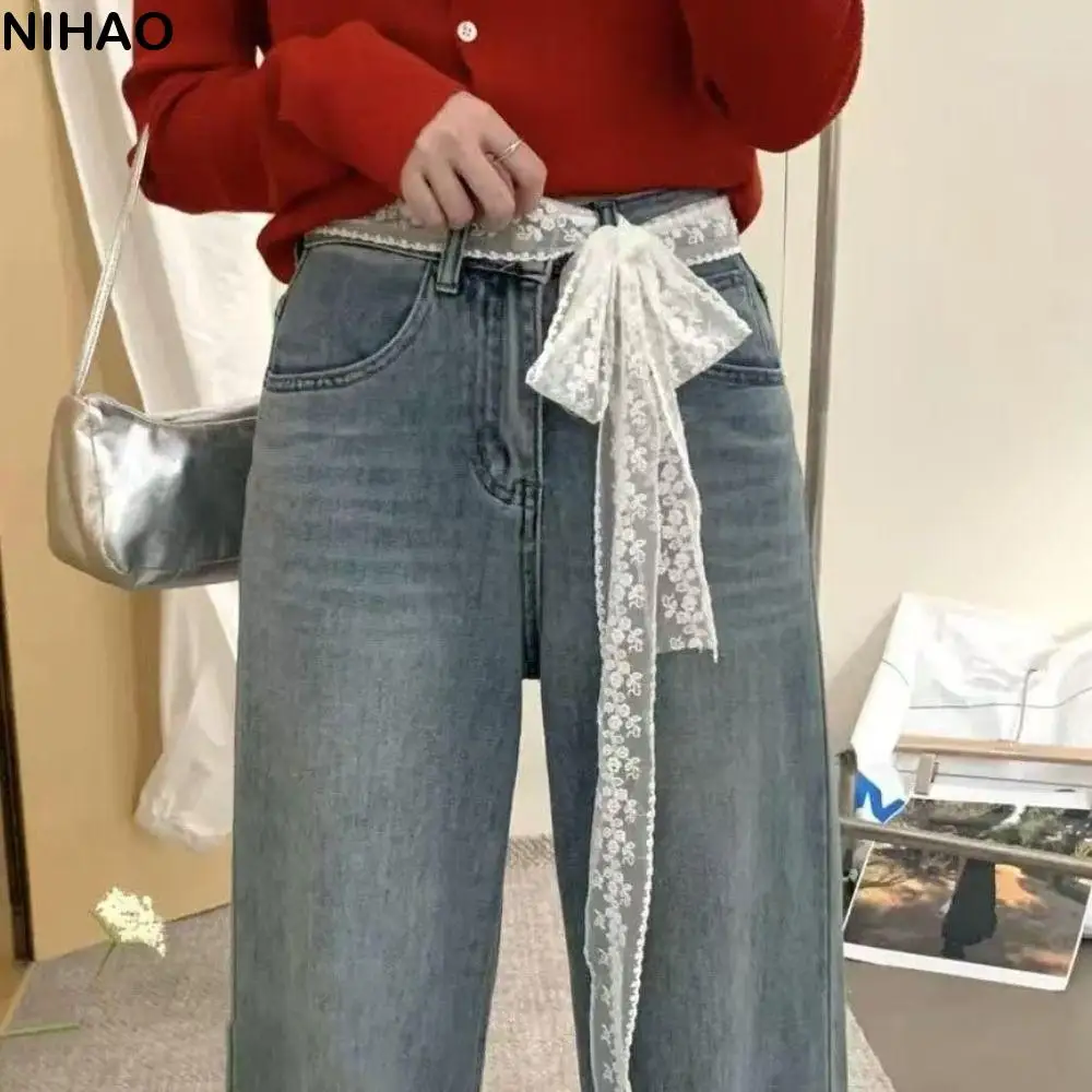 

Korean Y2k Long Lace Waistband Bow Floral Lace Waist Belt Thin Tie Up Dress Jeans Belt Streetwear