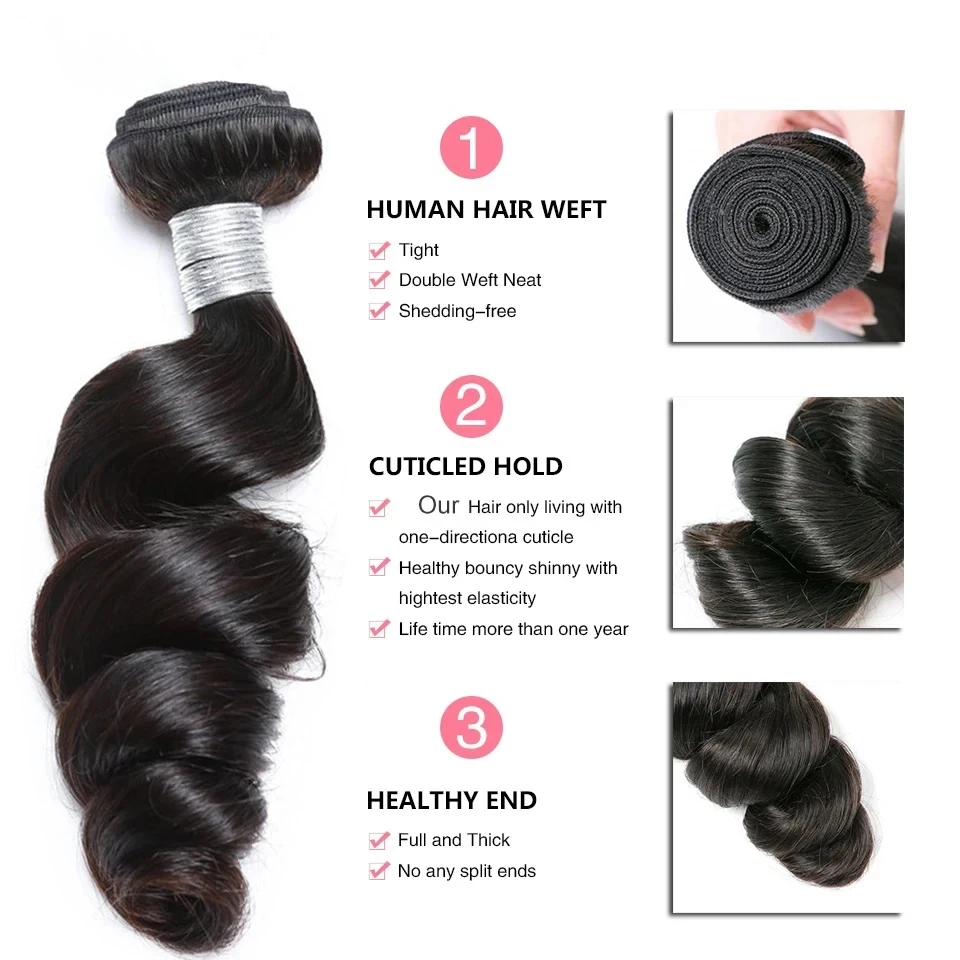 

Loose Deep Wave Human Hair Curly Bundles Extensions Tissage Unprocessed Brazilian Hair 1 2 3 4 Weave Natural Black Raw Extension
