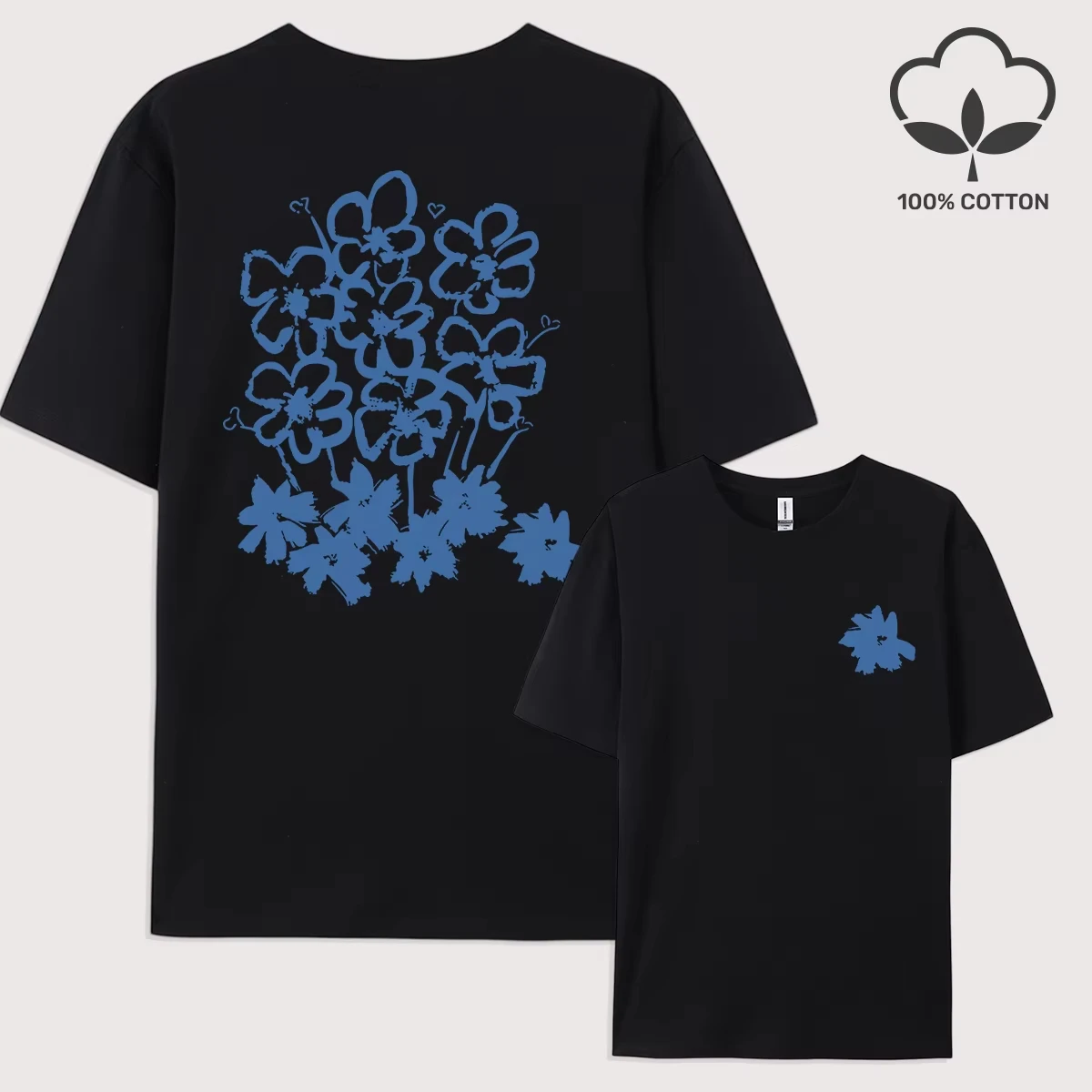 花柄 Tシャツ ソフトで通気性のある カジュアルで快適な オーバーサイズ ヒップホップ グラフィックプリント ユニセックス Tシャツ アニメスタイル ストリートウェア