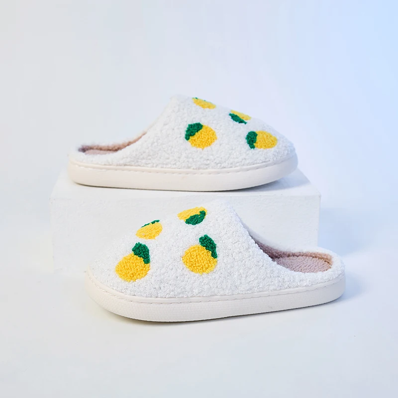 الليمون الفاكهة نمط المرأة نعال من القطن داخلي المنزل دافئ مريح النعال الناعمة عدم الانزلاق مبطن شبشب شتوي سميك #2