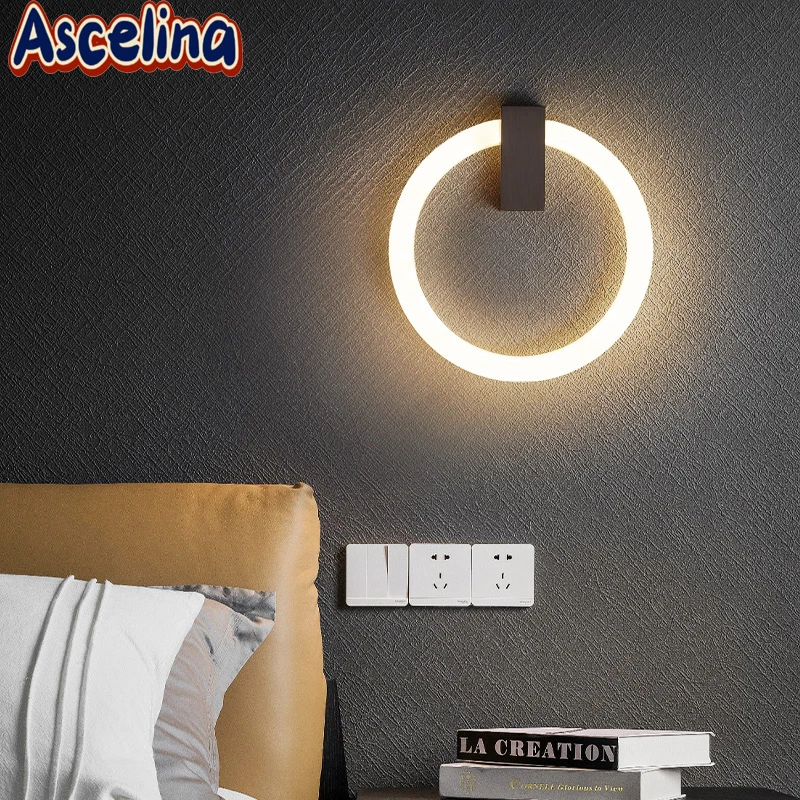 Modern LED Wall Sconce Minimalist Black Gold Round Tricolor Light For Bedroom Bedside Study Living Room Backwall Indoor Lighting