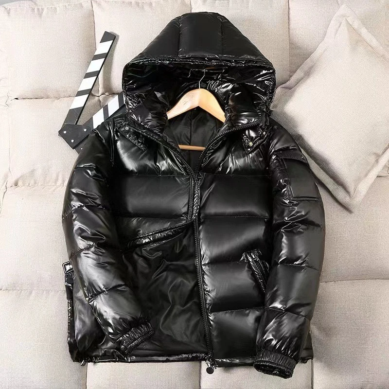 

New Winter Men Black Shiny Puffer Jackets Hooded Casual Duck Down Coats High Quality Male Outdoor Windproof Warm Jackets