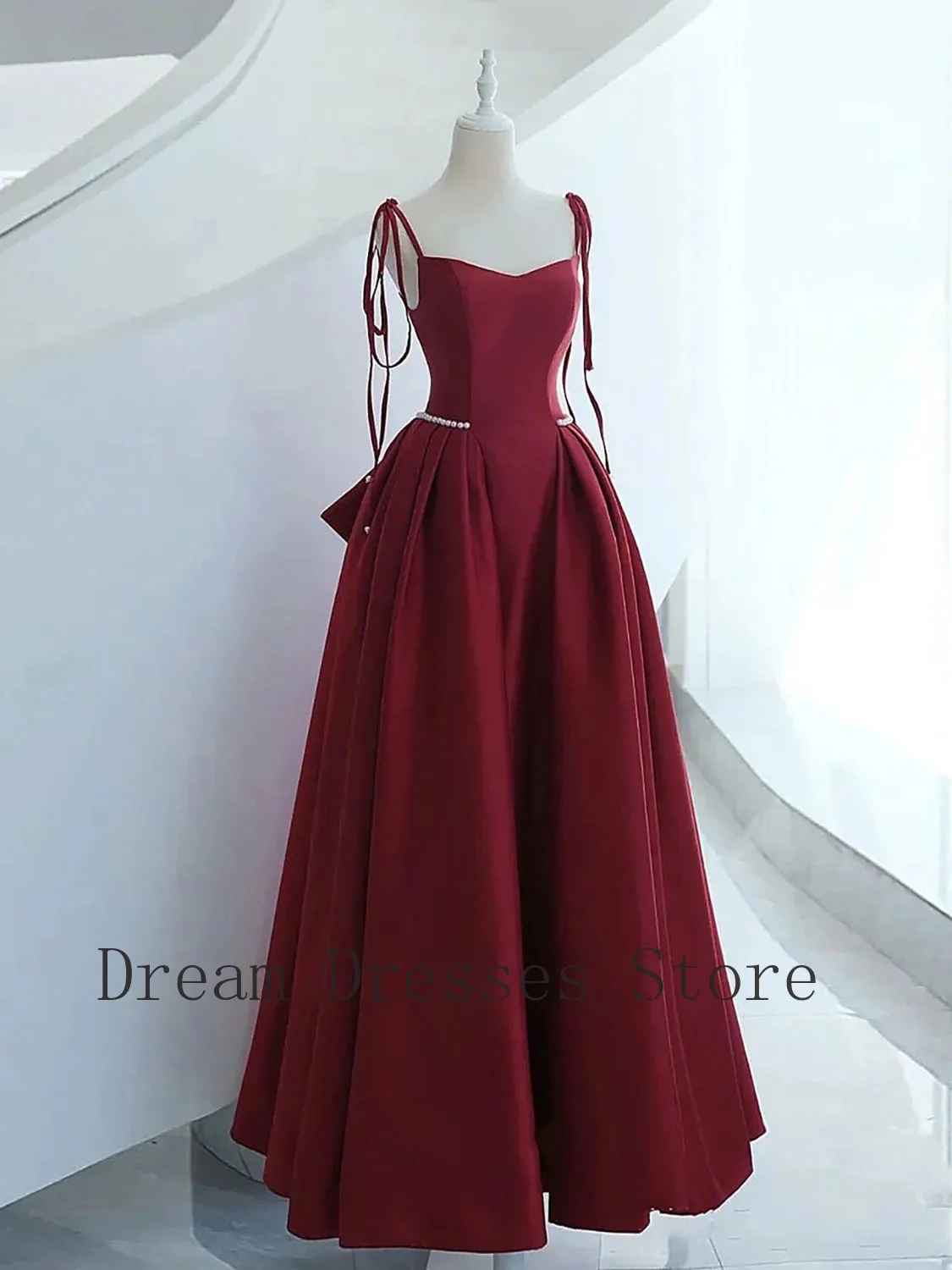 

Индивидуальные классические длинные платья из шармеза с бантом, драпировкой и жемчугом, А-силуэта, на тонких бретелях, на заказ, для особых случаев, в китайском стиле