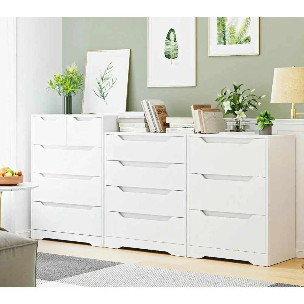 Modern 3 Drawer Dresser, Wood Chest of Drawers with Storage,Tall Nightstand with Cut-Out Handles, Side End Table, Accent Storage