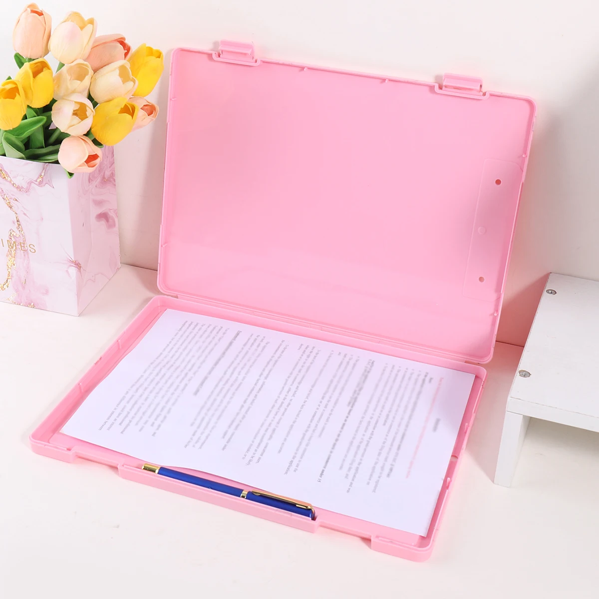 1pc A4 2-in-1 File Box, No Clip Portable Document & Photo Storage Organizer & Writing Board for School Office Use