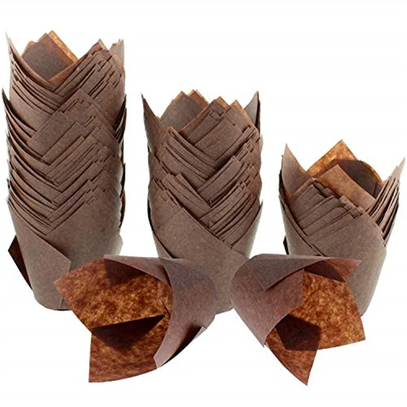 Get Creative with 200Pcs Tulip Cupcake Liners - Brown Baking Cups Perfect for All Occasions