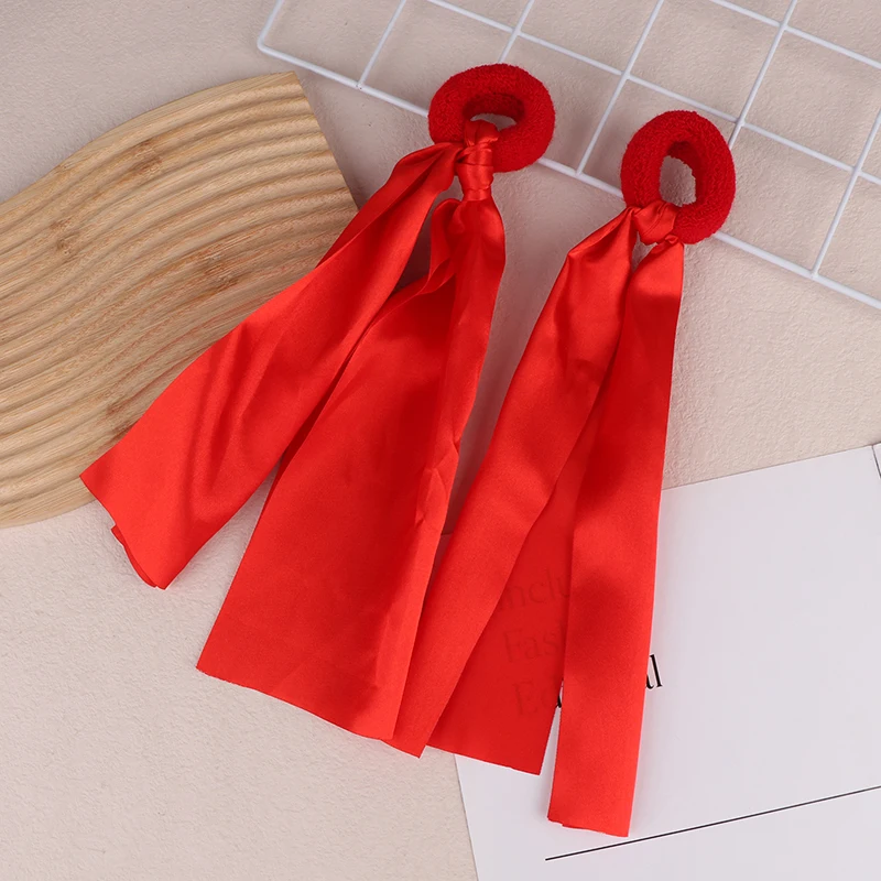 Children's Red Wrist Ribbon Team Sports Pompom Cheerleading Big Match Pom Club Dance Props Elastic Bracelet With Elastic Rope