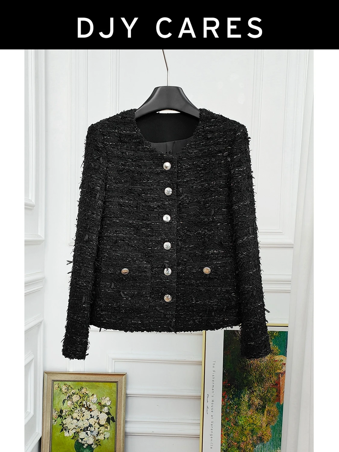 New Coarse woolen butterfly yarn black high-end jacket top big  size