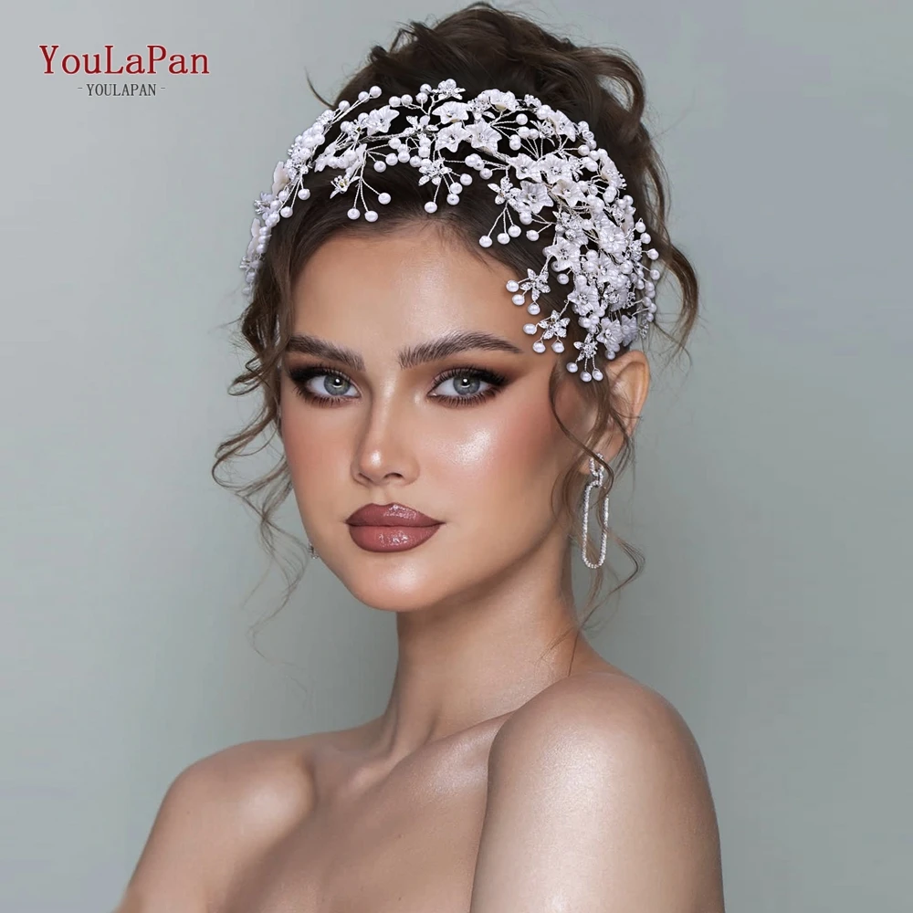 YouLaPan Wedding Hair Band Bridal Rhinestone Headpiece Faux Pearl Headdress Shell Flower Hair Accessories Women Headwear HP676