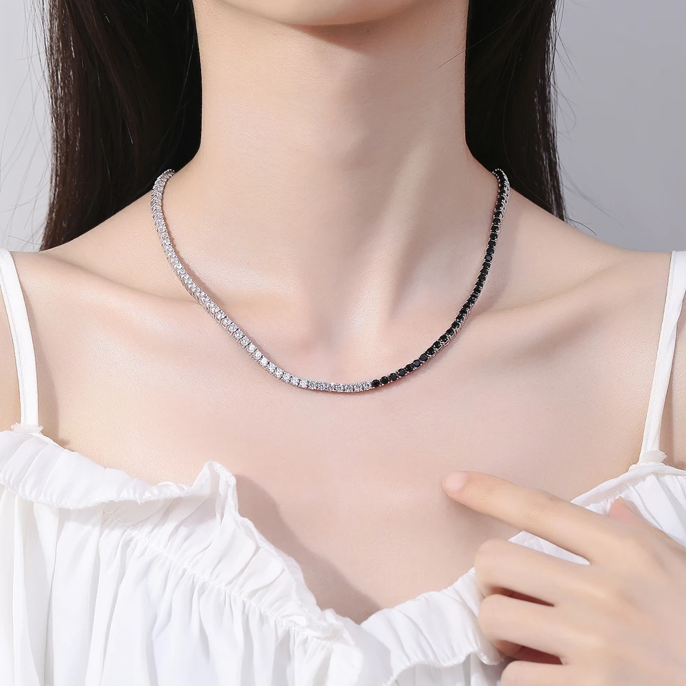 

YLMyself 3MM Tennis Necklace Bracelet Set Brass Pave Black White Cubic Zircon Hip Hop Rock Chain Jewelry 2PCS