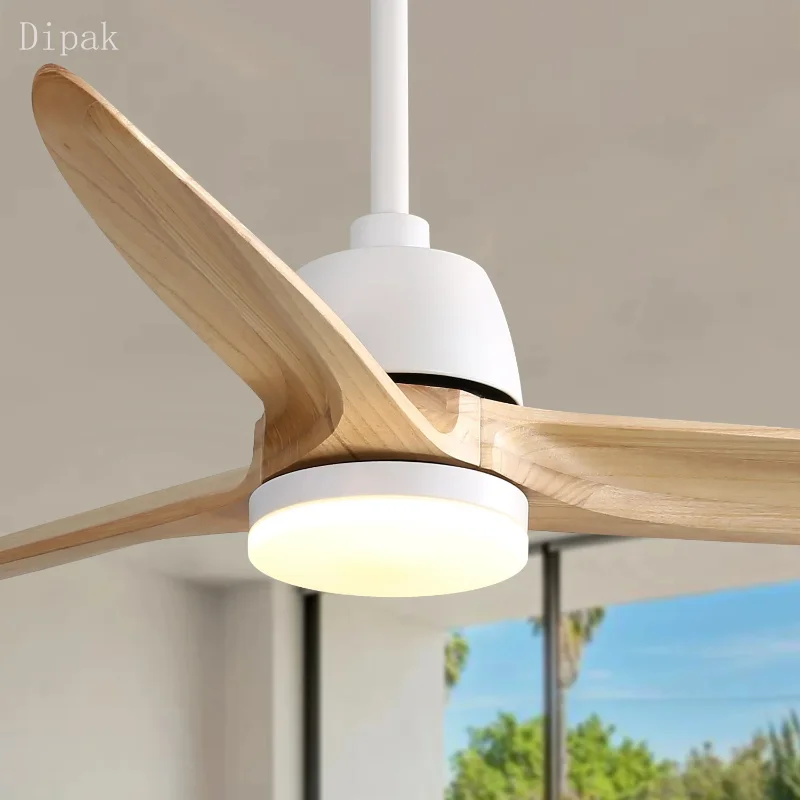 Solid wood Gale 56 Inch LED Ceiling Fan Light Strip 6 Speed Remote Energy Saving DC Motor Matte White