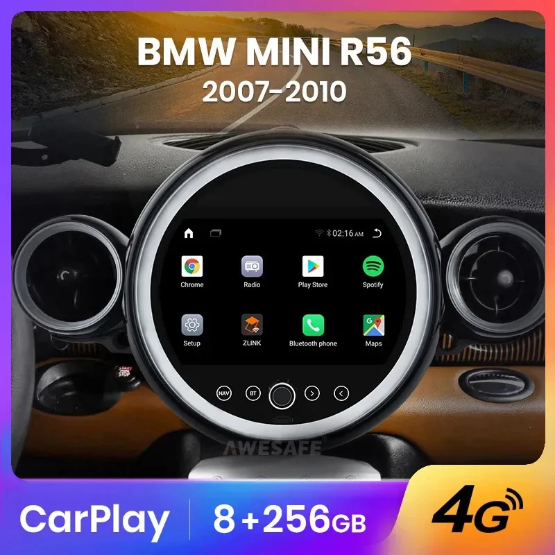 AWESAFE Wireless CarPlay Autoradio for  BMW MINI R56 2007-2010 Car Radio Multimedia Player Android Auto Stereo GPS