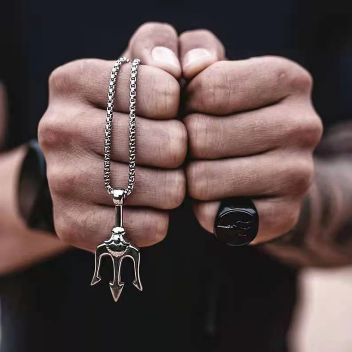 Stainless Steel Sea King Trident Pendant Male Domineering Simple Hip Hop Pendant Personality Necklace Female Fashion Accessories