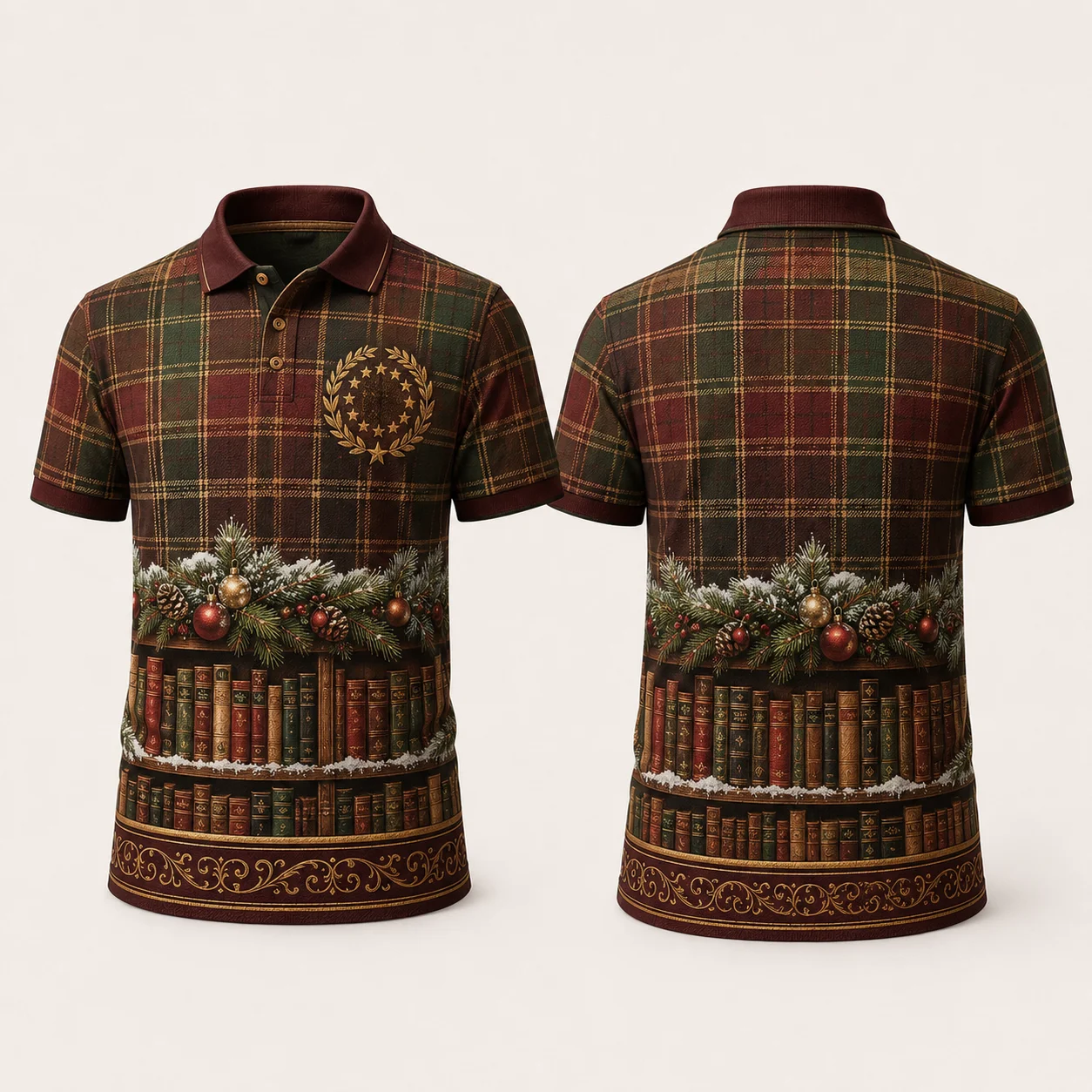 Vintage Academy Christmas Polo Shirt 3D Print Tartan Snowflake Short Sleeve Unisex Holiday Party Family Outfit