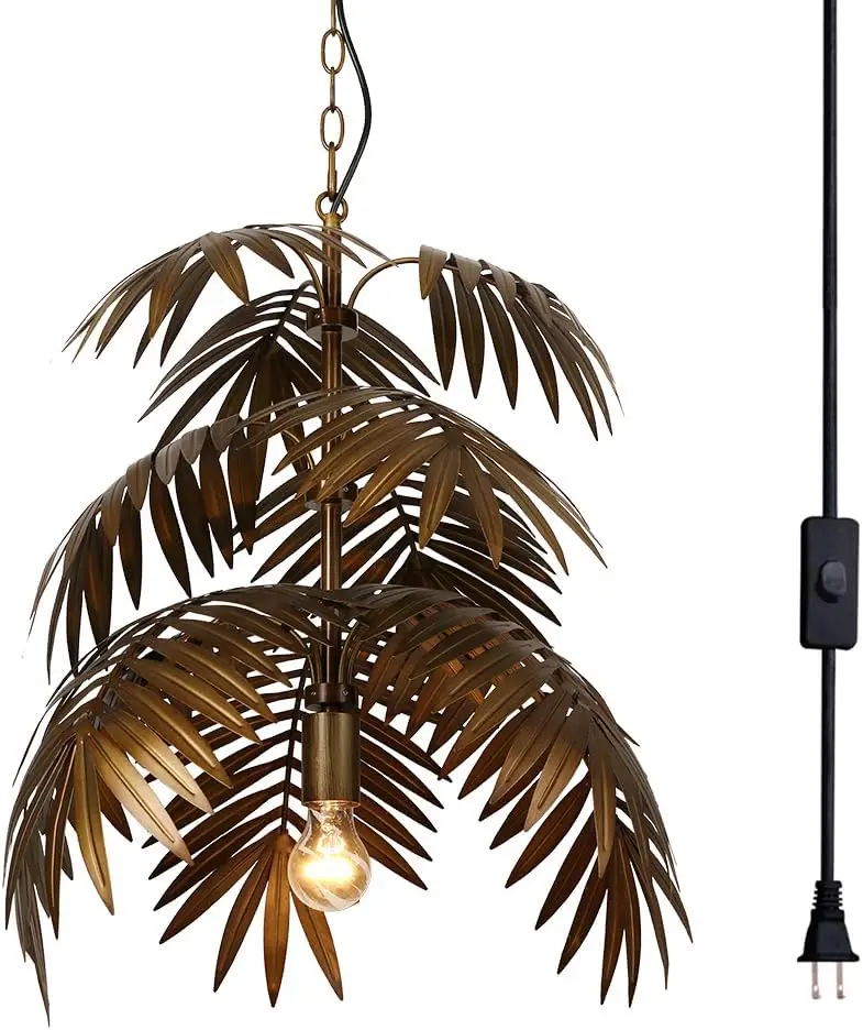 Retro Adjustable Tropical Coconut Leaf Pendant Light Unique Rustic Tree Light Living Room Dining Room Bedroom lamp Plug