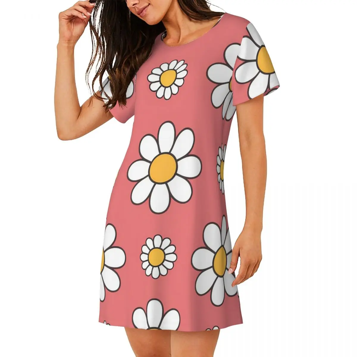 Custom Daisy, Daisy, Daisy Short Sleeves Nightdress For Sleeping Sleepshirts Women Short Sleeve Nightgowns Soft Pajama Dress