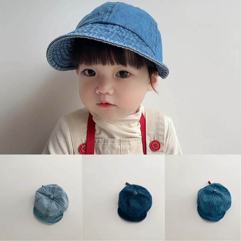 1 Piece Simplicity Denim Baseball Cap for Toddler Boy Girl Blue Solid Color Peak Cap for Baby Spring Autumn Beanie for 0-4 T