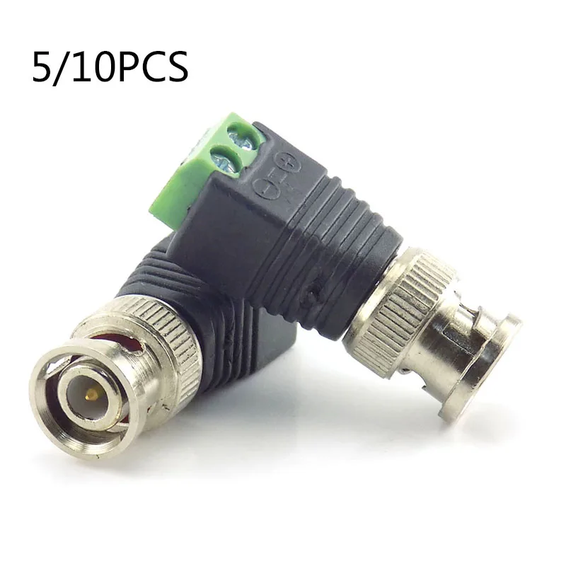 5/10pcs BNC Male Connector Coax CAT5 Adapter Plug Security System Accessories DC Surveillance for CCTV Camera Video Balun