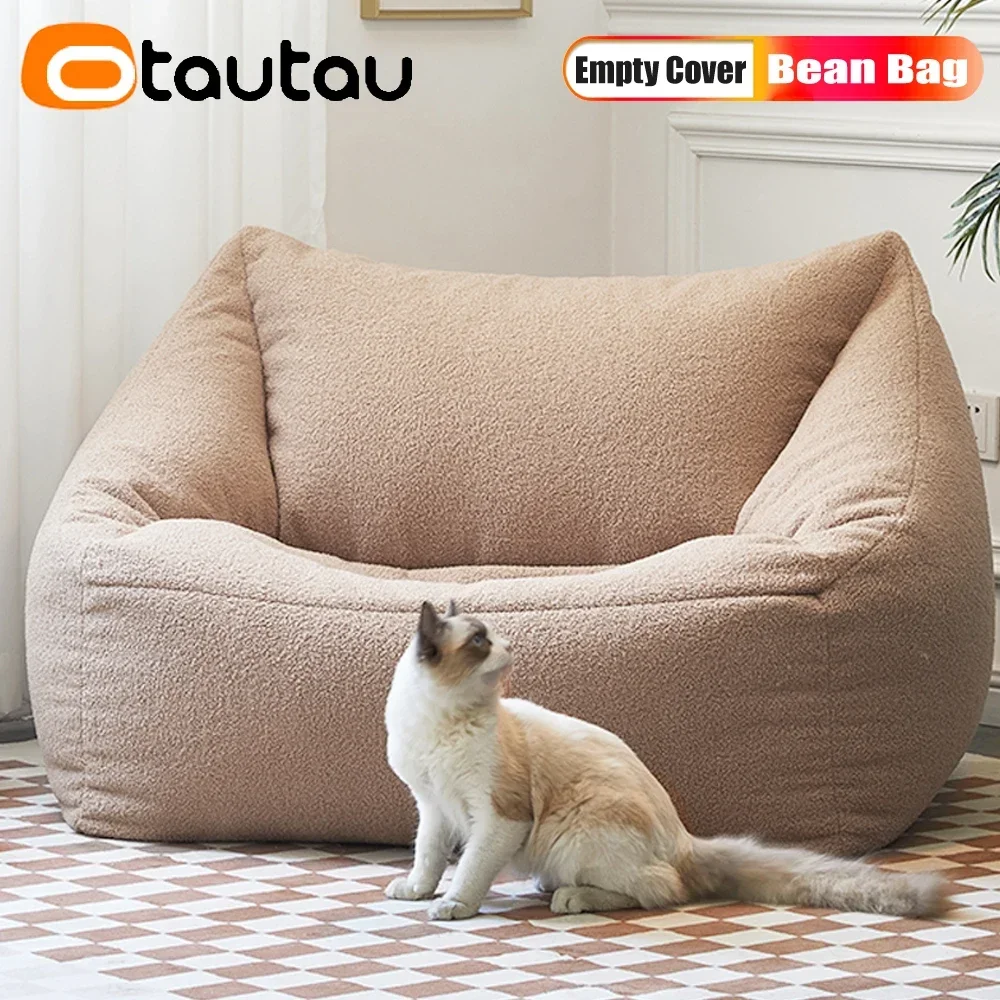 OTAUTAU Plus Duży Faux Cashmere Fleece Bean Bag Cover No Filler Adult Beanbag Chair Pouf Ottoman Sac Floor Seat Sofa Couch SF023