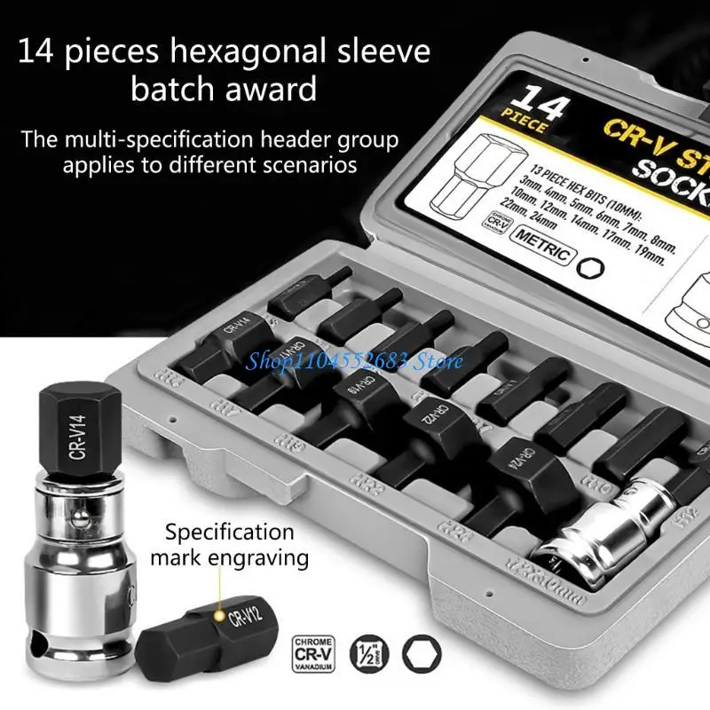 

Y6GD Hexagon Drive Bits Inch Socket Set 14 Piece Allen Bit In Case 3mm-24mm