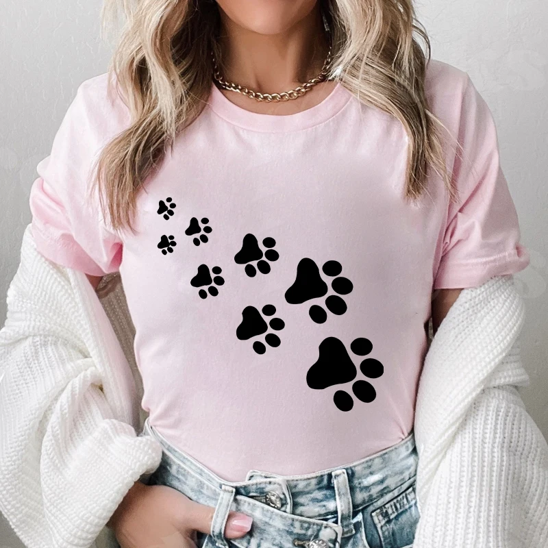 

Funny Cat Paw Prints Women T-shirts Summer Fashion Casual Clothing Breathable O-Neck Y2k Tops Soft Female Short Sleeve Tees