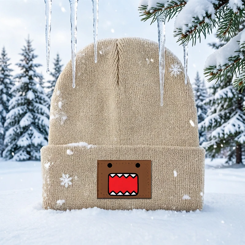 Domo Kun Expression Knitted Hat Warm Woolen Hats Women Outdoor Sports Autumn Winter Casual Cap Cute Cartoon Embroidered Beanie