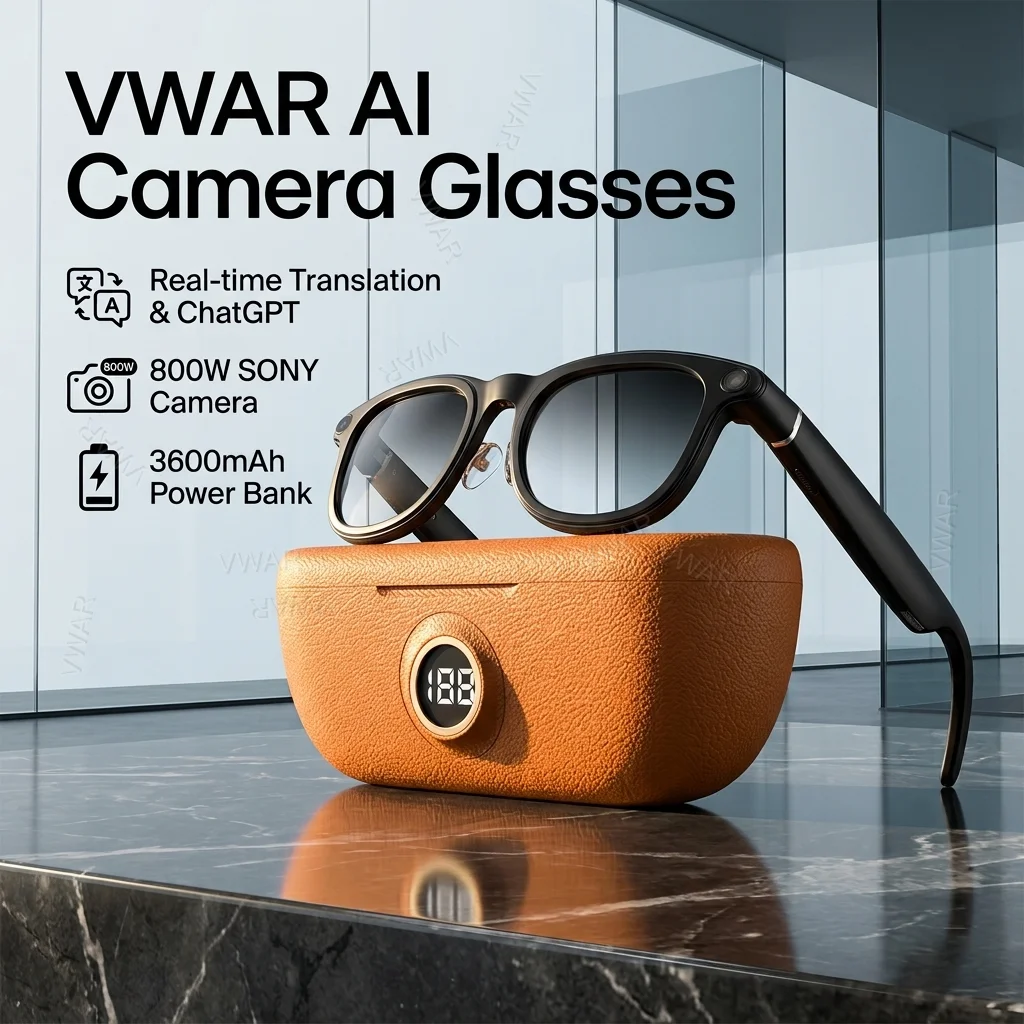 VWAR 4K 8MP Camera Smart Glasses 2026 AI Video Recording 150+Language Translation Women Color Change Sunglasses Lenses