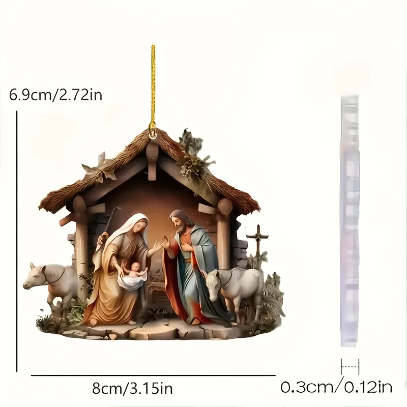 Ozdoba na choinkę z Jezusem, zawieszka z scenerią modlitwy rodzinnej, kolorowa zawieszka do dekoracji samochodu, dekoracje do domu