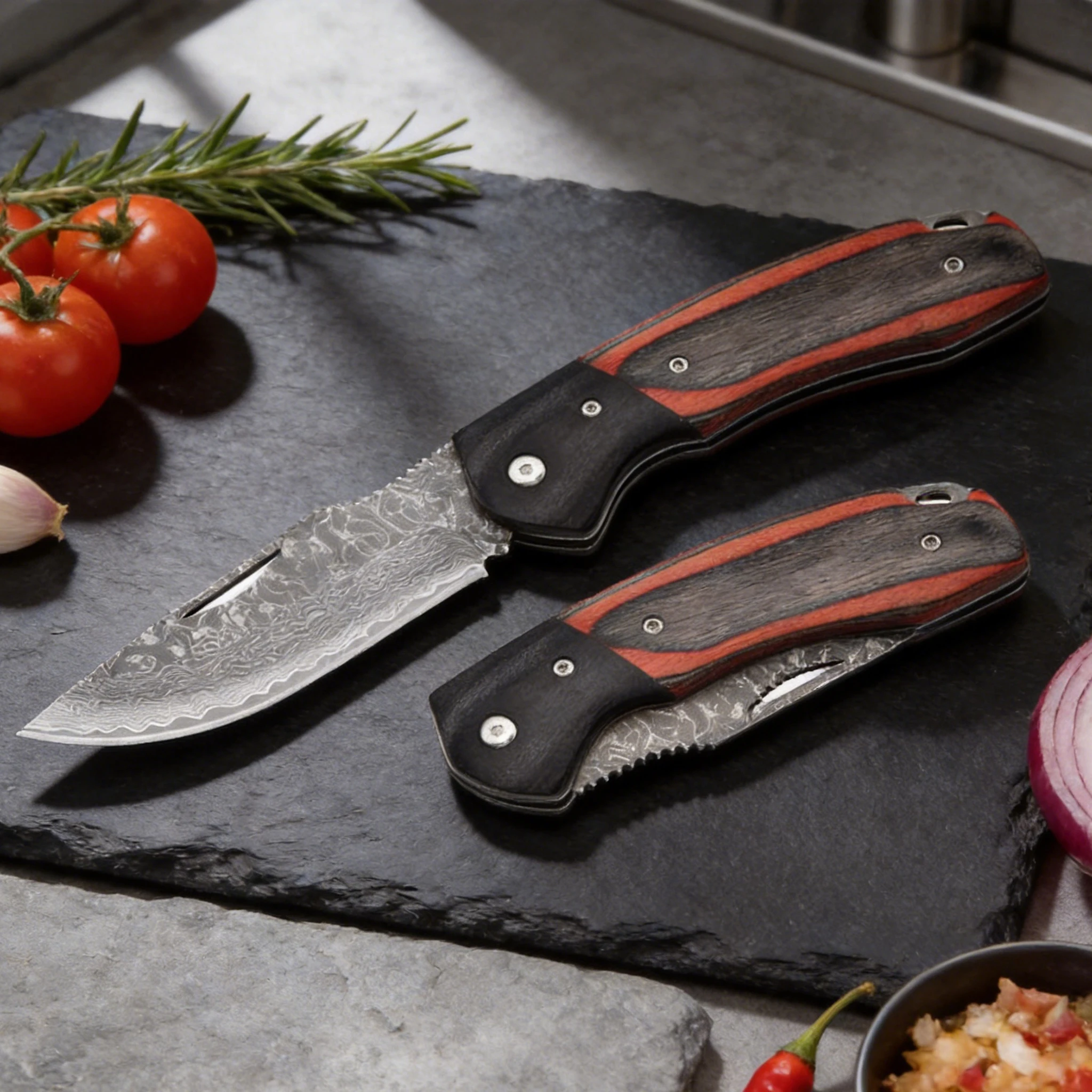 Portable EDC Folding Pocket Knife with Laser-Engraved Damascus-Style Blade. Multi-Functional Knife for Outdoor Camping and Survi