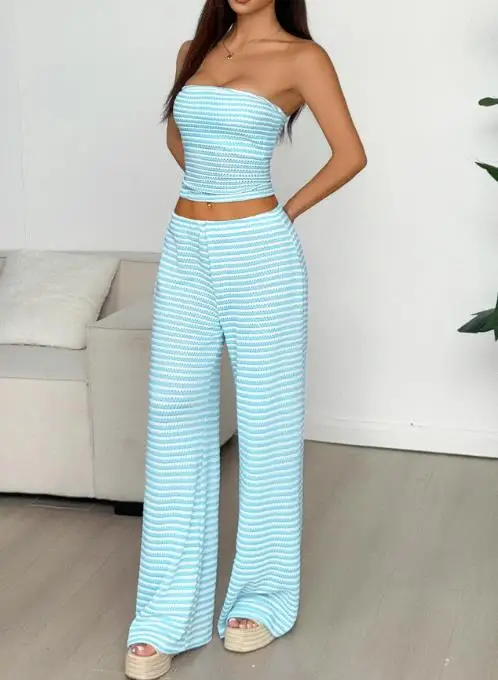 Y2K Hot Girl Sexy Strapless Wide-Leg Pants Suit Women's Clothing 2025 Autumn