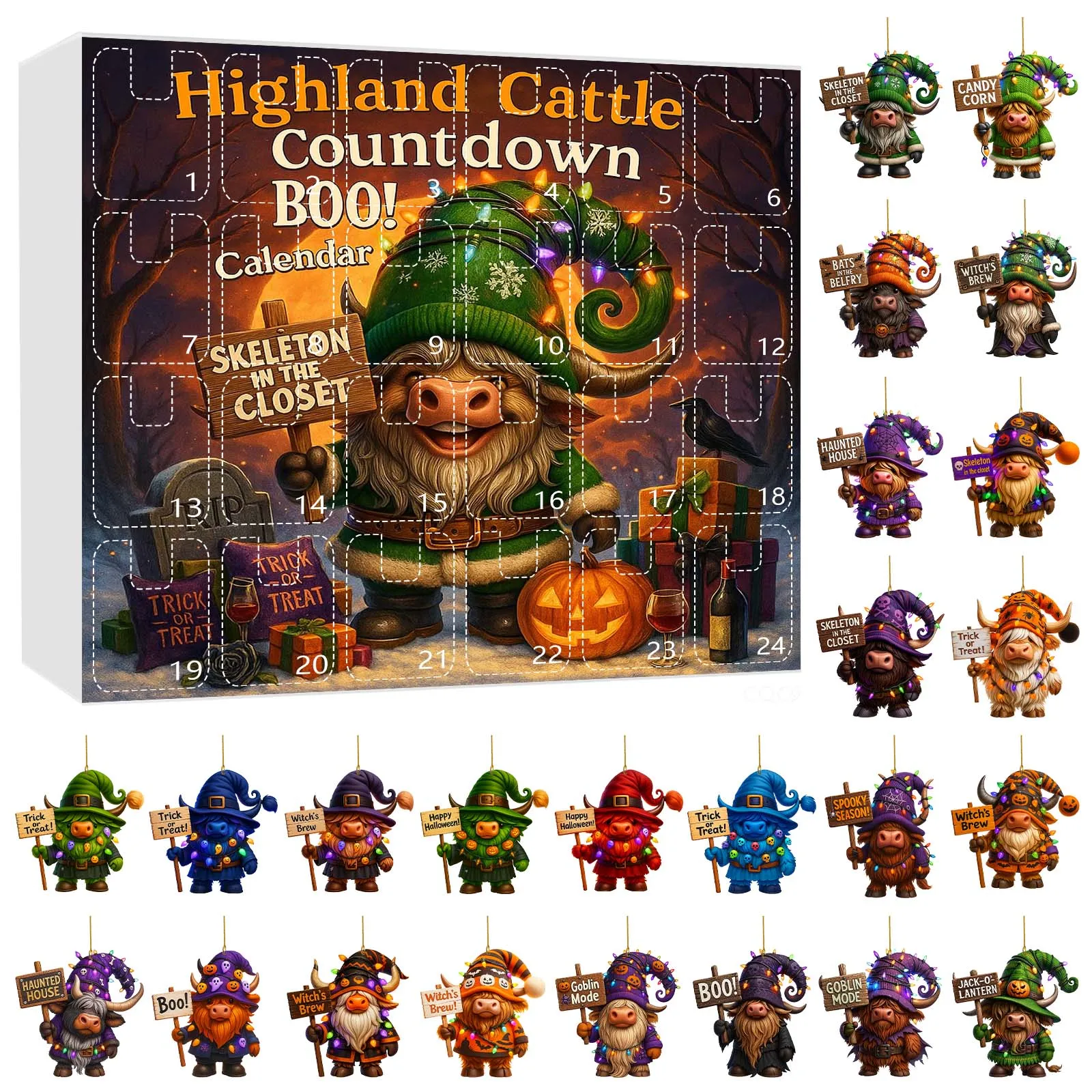 Temporizador de arena de 30 segundos a granel, 1 Juego de calendario de llegada enano de Halloween, cuenta regresiva de Halloween de 24 días, temporizadores de cocina de vacas para cocinar