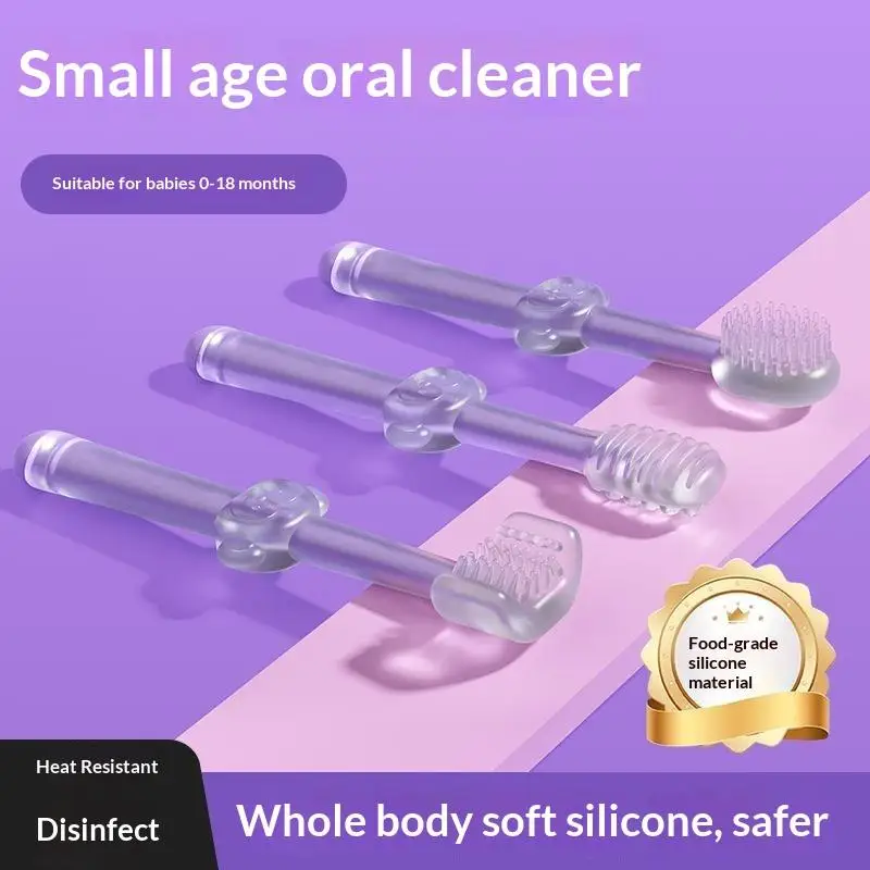 New 3Pcs Silicone Baby Toothbrush With Wash Cup Oral And Tongue Moss Cleaner Brush Portable Oral Care For Travel