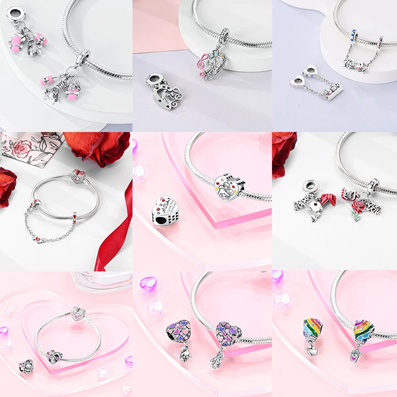 925 Sterling Silber Liebesherz-Charm-Perlen Paar Romantisch Passend für Original-Armband Valentinstag Jahrestag DIY Damenschmuck – Detail 7