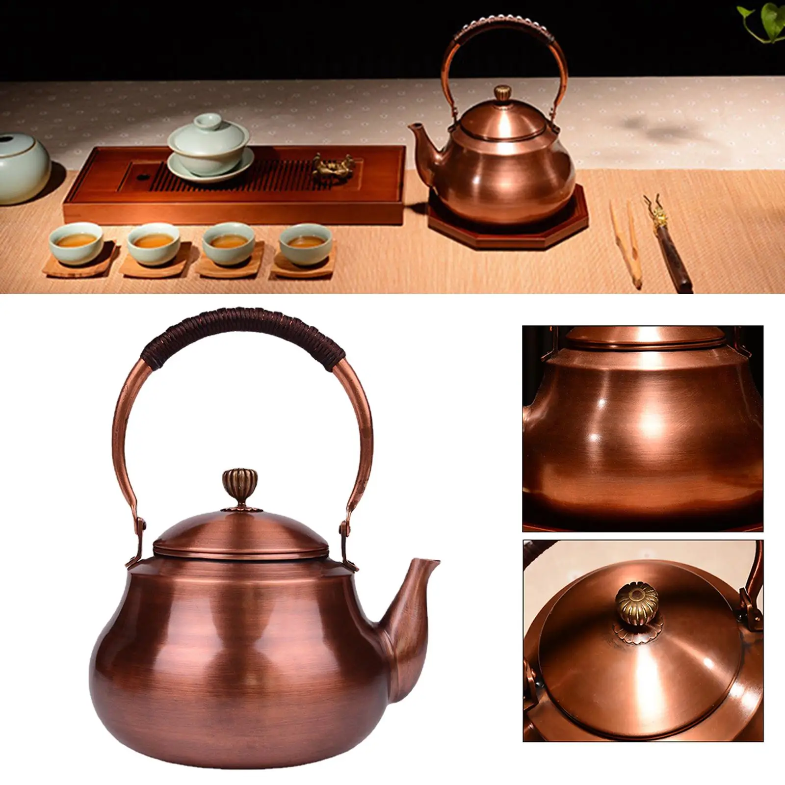 Copper Stove Top Water Kettle PU Leather Wrapped Handle Teapot for Teakettle