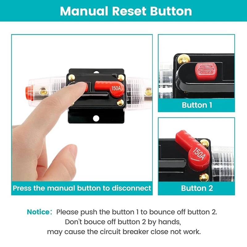 150A Audio Inline Circuit Breaker With Manual Reset 12-24V, 4-12 AWG 150 AMP Circuit Breaker Inline Fuse For Car Audio