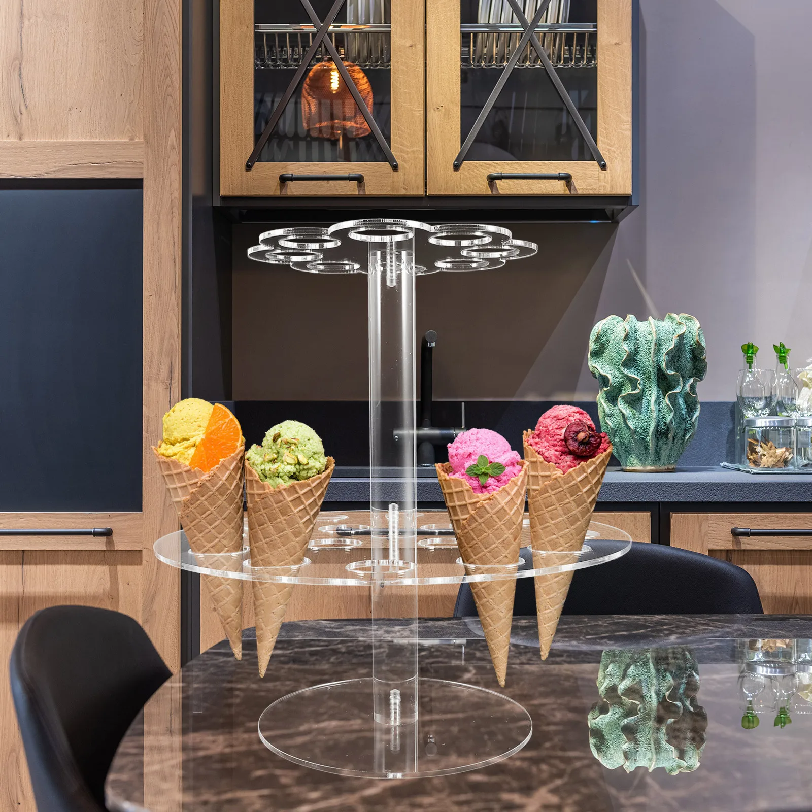 2-Tier الاكريليك كريم الآيس كريم مخروط تقف مخروط حامل حامل ل السوشي رولز الحلوى رف شاشة كعكة متجر المطبخ بار أداة