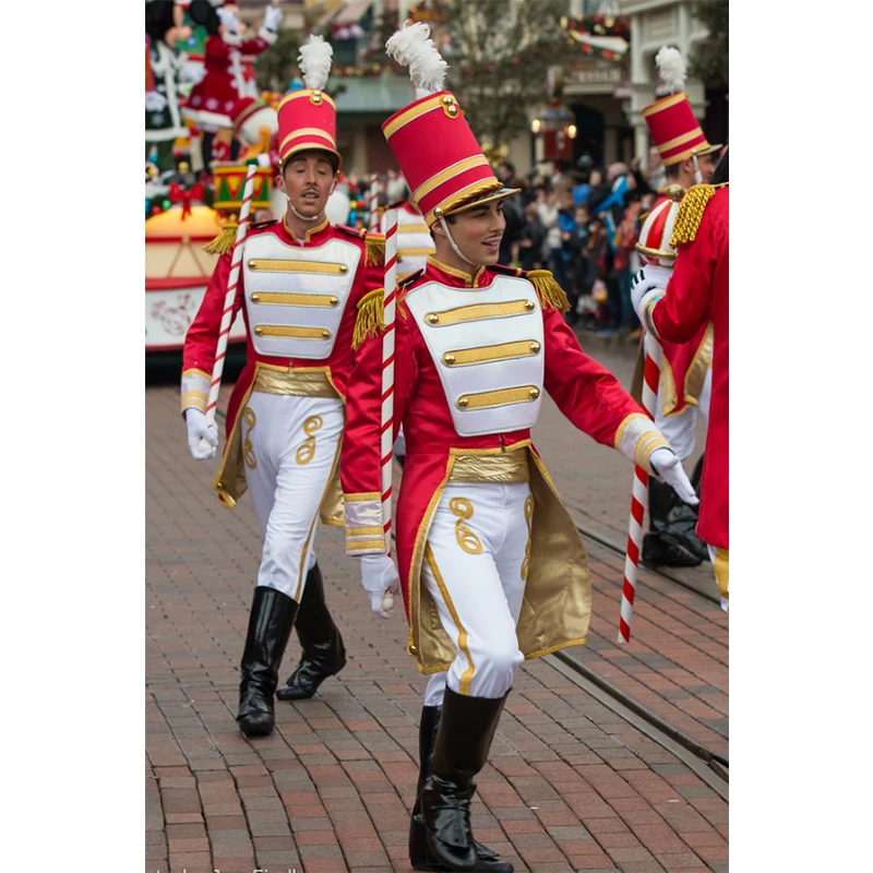 

Custom Made Toy Soldiers Cosplay Costume Paris Chrismas Parade Mens Uniform Red Jacket White Pants Prince Costume