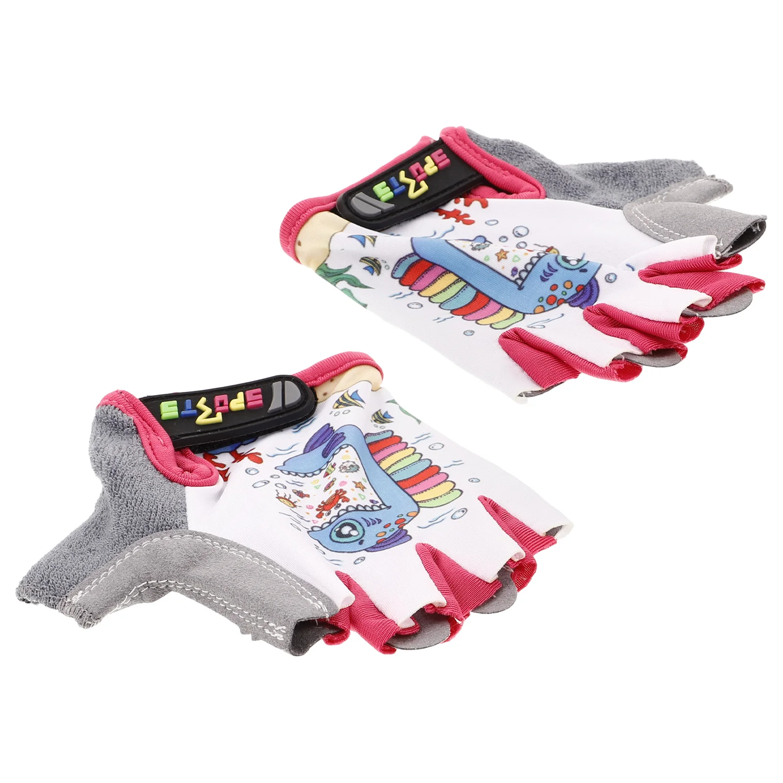 

Kids Fingerless Non-Slip Breathable Cycling Roller Skating Bike Riding Guard Gloves For Children Pink Fish Pattern Durable