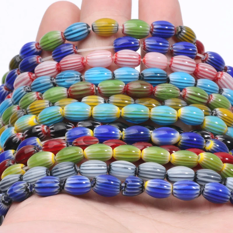 1 Strand 6x10mm Millefiori Lampwork Beads Oval Shape Glazed Glass Loose Beads For Jewelry Making DIY Bracelet Findings Craft